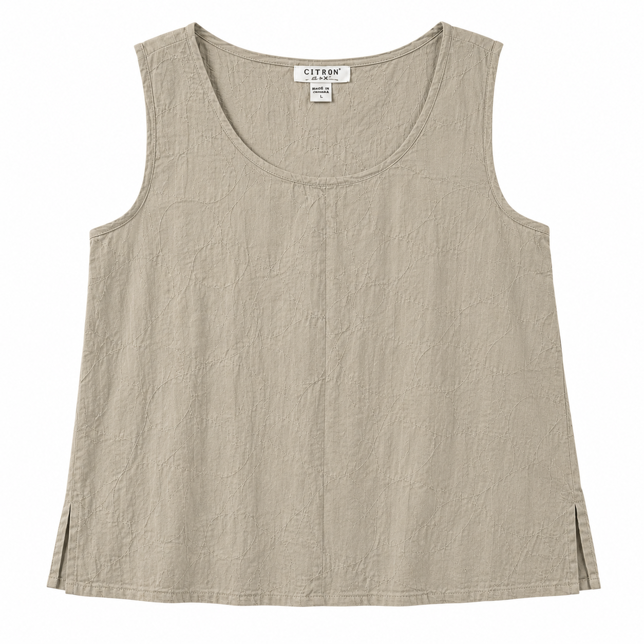 Citron Silk Tank Top Womens OX Beige Textured Sleeveless Coastal Grandma Luxury