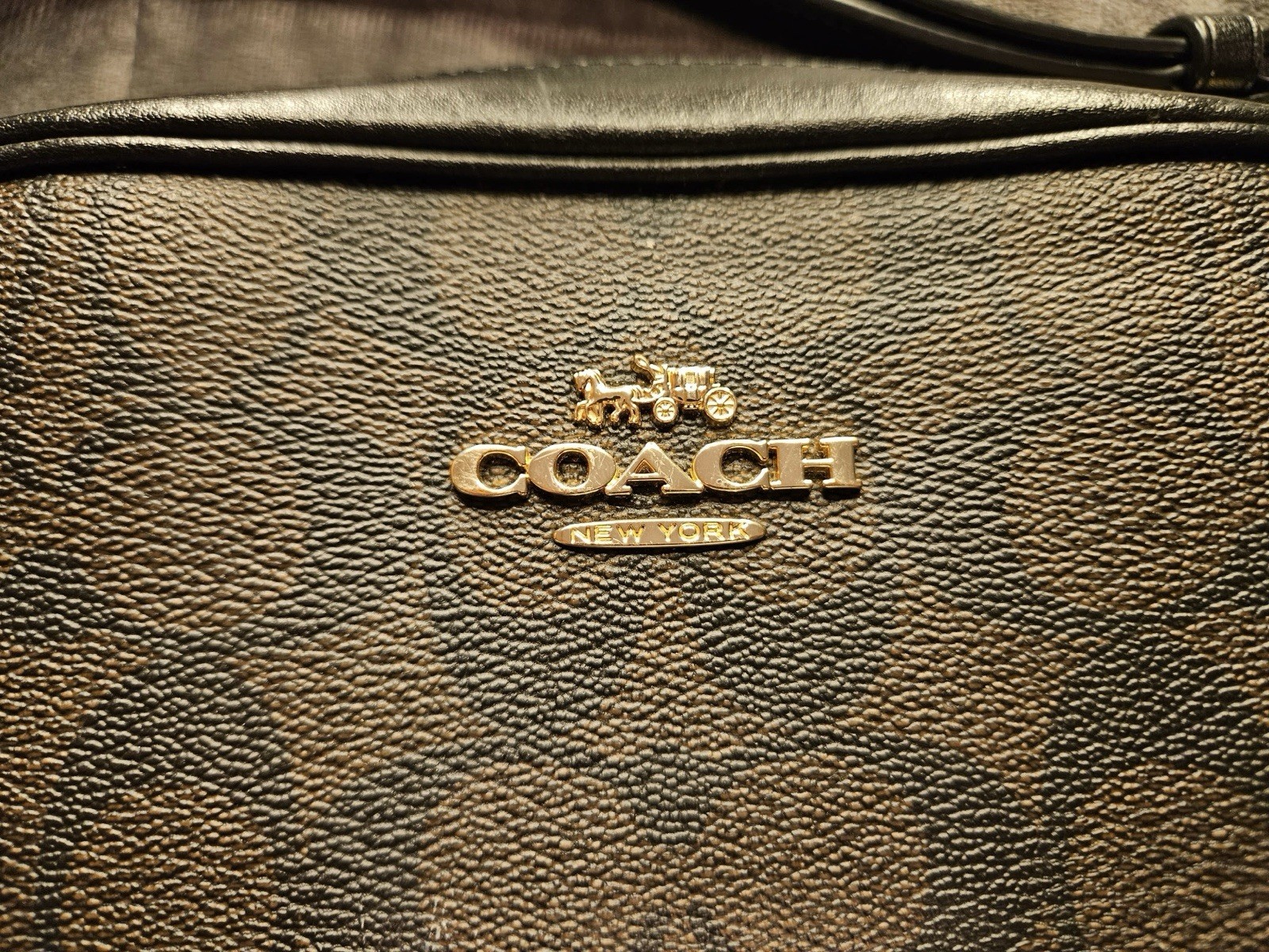 RARE VINTAGE COACH Mini Jamie Camera Bag Signature Brown And Brown W/ Gold Detai image 4