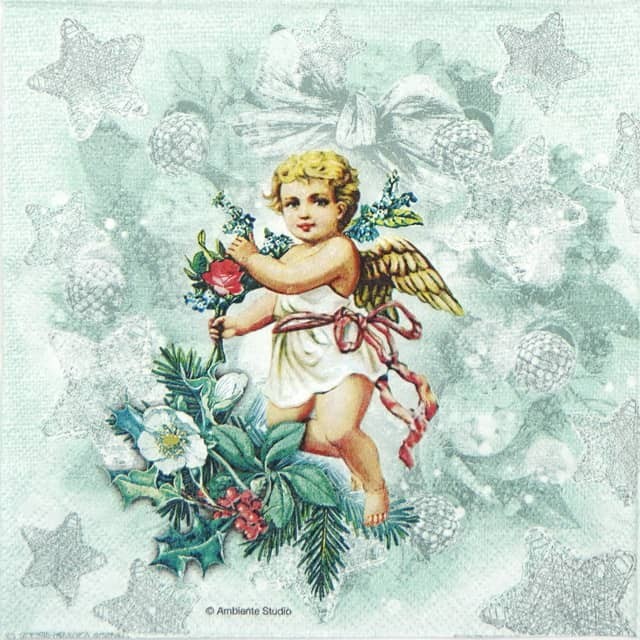 4x Single 33x33cm Napkins  Angel Fashion green Decoupage, Party, Winter Decor
