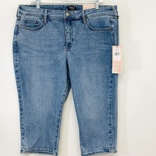 NYDJ Curves 360 Slim Straight Crop Jeans Woman 16P Side Slit Blue Stretch New
