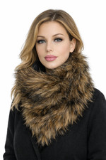 Grace Faux Fur Collar Scarf Adjustable Button Wrap Neck Warmer Brown Black