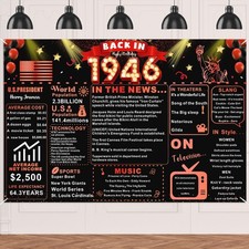 Back In 1946 Red and Black 80th Birthday Decorations Happy 80th Birthday Bann...