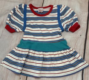 Vintage 1990s Buster Brown Toddler Girls Size 2T Blue short-sleeve Dress Stripes