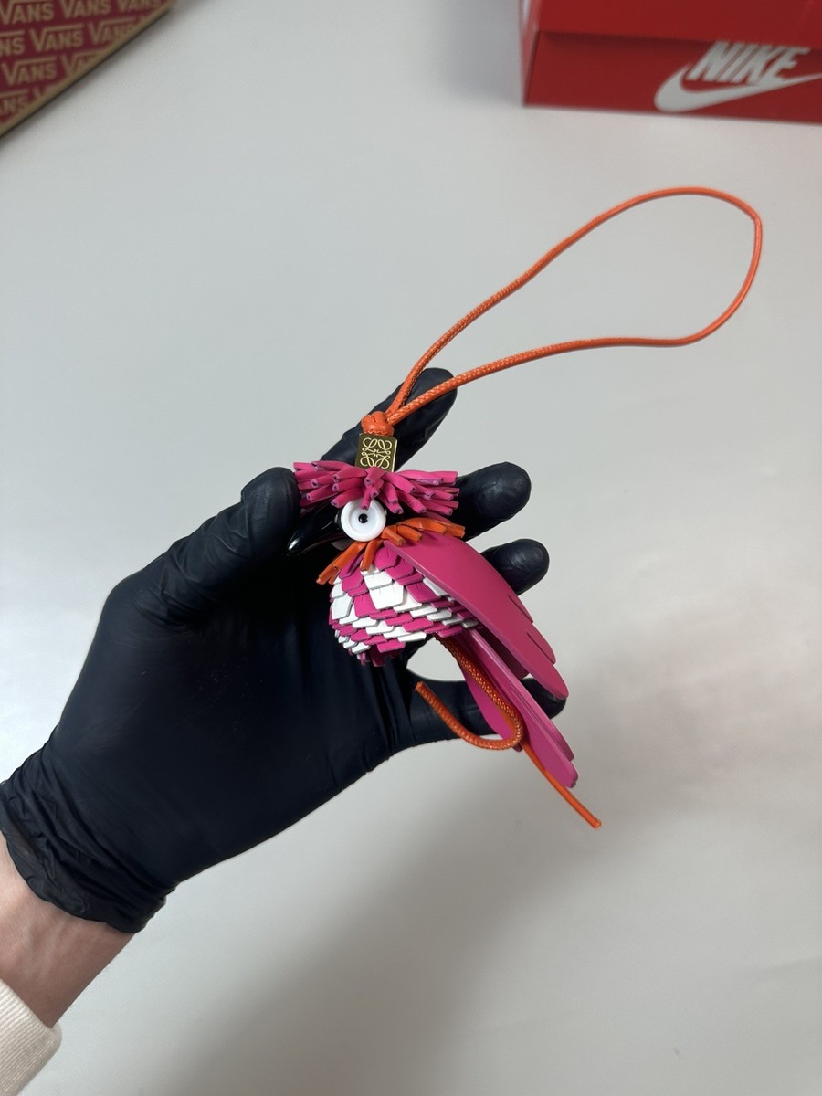 LOEWE Pink Bird Parrot Anagram Pebble Calfskin Bag Charm Keychain