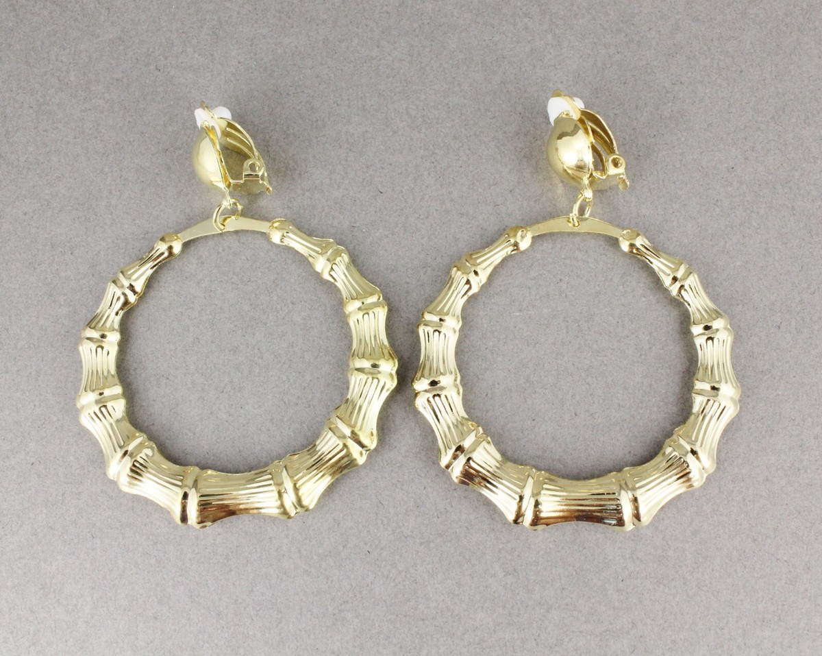 Gold hoops Clip On Clips earrings hoop bamboo earrings door