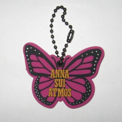 Anna Sui Atmos Purple Butterfly Logo Tag Rubber Keychain Backpack Dangle