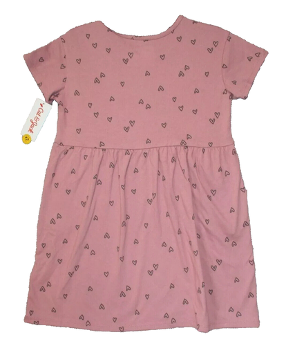 New Cat & Jack Girls Plum Heart Print Short Sleeve Dress With Pockets Size M 8 - Picture 2 of 2