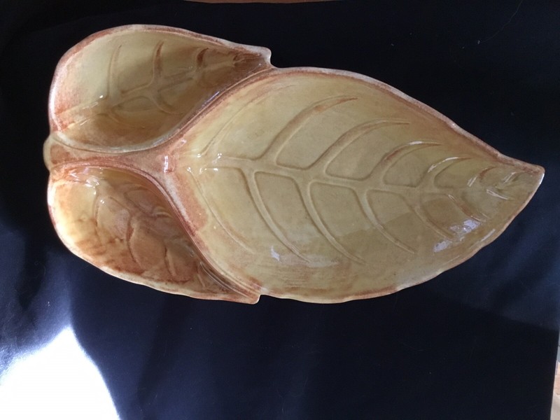 California Pottery 3 Leaf Shaped Chips & Dip/Condiments Plate in Fall Colors