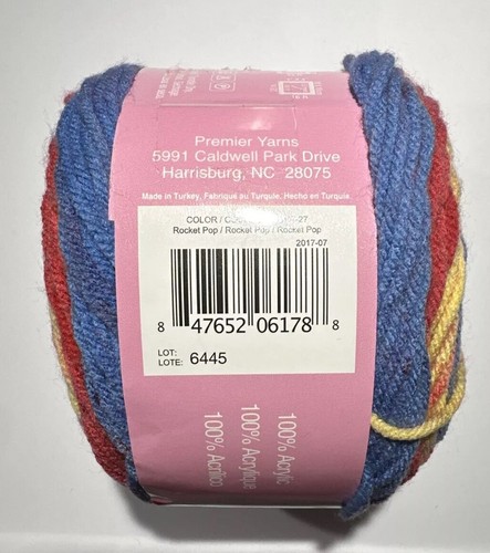 Premier Yarns SWEET ROLL In ROCKET POP 1047-27 100% Acrylic 5oz /245 yds - Picture 5 of 6