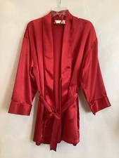 VTG Gold Label Victoria's Secret Red Satin Long Sleeve Robe Belted Sz O/S