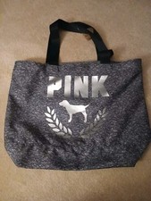Victoria's Secret PINK Weekender Tote Bag Gray Dog Logo Silver Large NWT