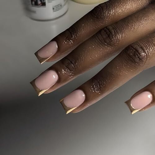 Gold Press on Nails Medium Gold French Tip Fake Nails Square Shape False Nail - Bild 4 von 7