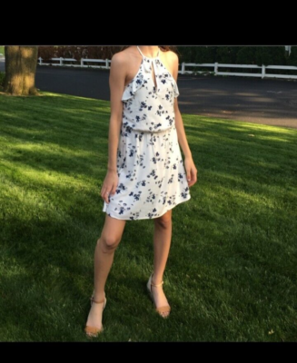 American Eagle Outfitters Dress Size Medium White Blue Floral Print Open  Back | eBay