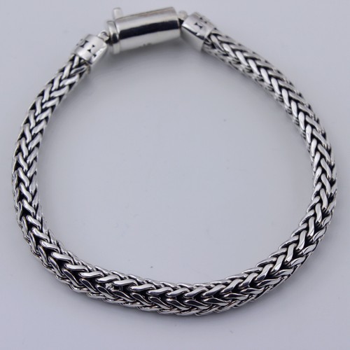Men Women 925 Sterling Silver 7 mm Braided Woven Chain Hand Bracelet 8" / 40 g - Picture 3 of 5