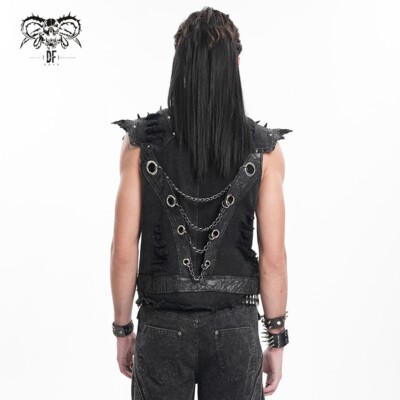Devil Fashion Men Black Gothic Punk Buckle Decor Tops Spiked Armor
