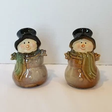 Vintage Kirklands Potters Garden Ceramic Christmas Snowman Salt & Pepper Shakers