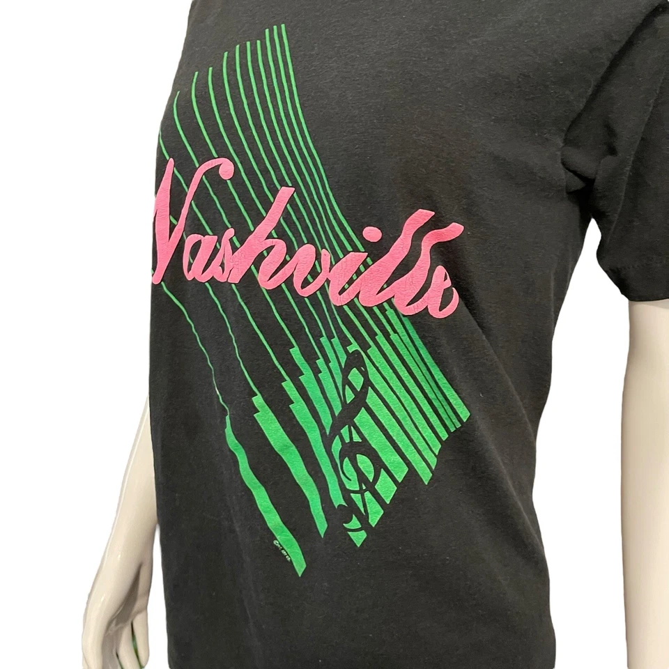Camiseta Top De Colección Nashville Music Hecha en EE. UU. Talla Pequeña Puntada Única Negra Foto 4 de 4