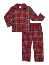 Holiday Time Children's Unisex Matching Family Red Plaid Flannel Pajama 2PC Set