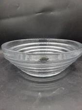 Blenko 12" Large Pyramid Step Bowl Clear Textured Art Glass W/Sticker Glows UV