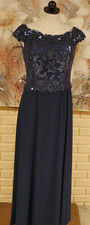 EUC JADE BY JASMINE NAVY MOTHER OF BRIDE/GROOM SZ 10 FIT N FLARE DRESS/SEQUINS