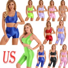 US Women's Sports Yoga Bra Crop Top Active Sets Workout Shorts 2 Piece Tracksuit