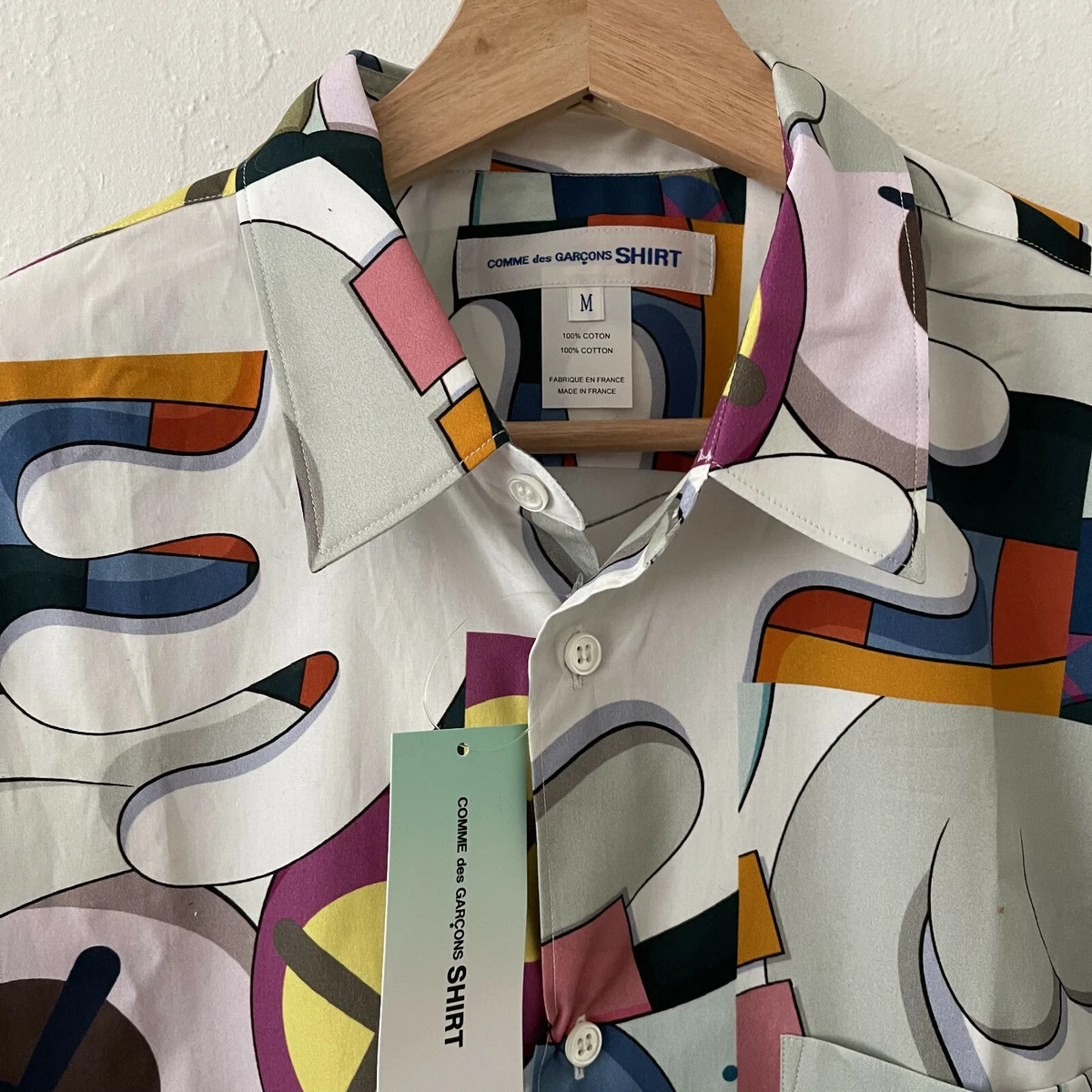 KAWS x COMME DES GARCONS SHIRT All Over Print I Button Poplin Sz M