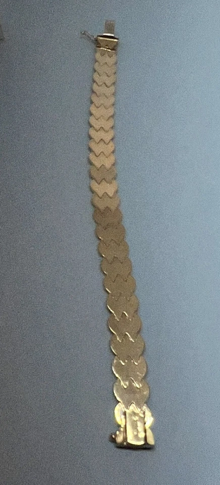 14k Gold Bracelet 7” Long Yellow & White Gold 13.2 Grams 11mm Wide Brush Center - Image 4 of 4