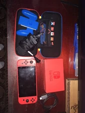 Nintendo Switch Mario Red/Blue Edition Console W/ Dock, Case, Cables, 5 Games