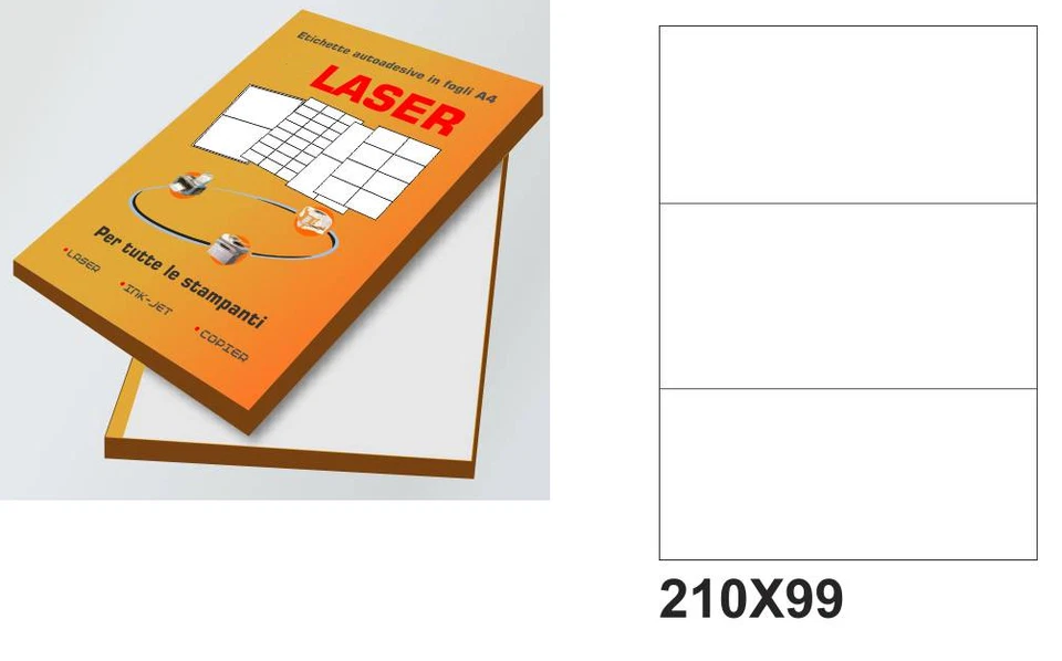 GIULIANI FORNITURE 100 FOGLI A4 CARTA ADESIVA 300 ETICHETTE 210X99 mm INKJET LASER