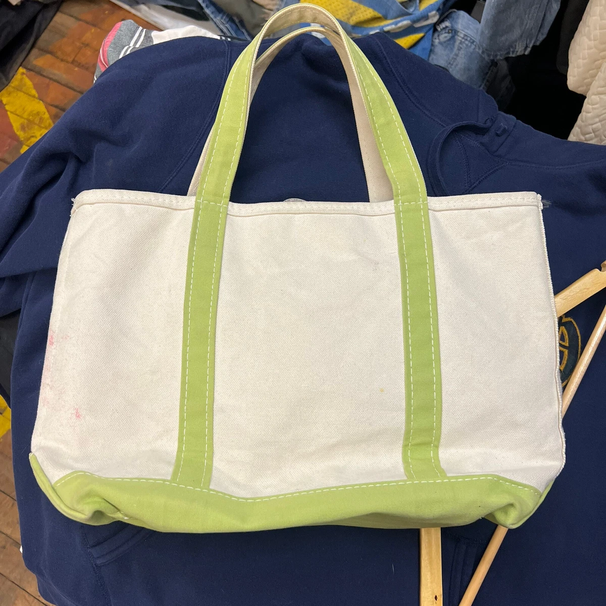 Vintage LL Bean Boat Tote Medium Embroidered Emma Canvas Lime Zipper USA