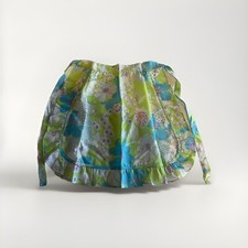 Vintage Half Apron Pinny Blue Green Floral Front Pocket Country Kitchen Retro