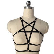 Elastic Pentagram Body Harness Chain Belt Bra Cupless Bandage Lingerie Gothic