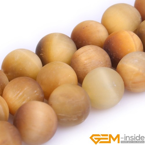 Natural Golden Tiger's Eye Gemstone Frosted Matte Round Jewelry Making Beads 15" - Picture 24 of 30