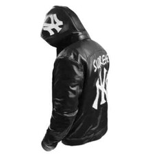 New NY Yankees Letterman Varsity Leather Jacket with Removeable Hood