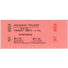 HAWKWIND Concert Ticket Stub DETROIT 9/6/74 HALL OF THE MOUNTAIN GRILL MOTORHEAD
