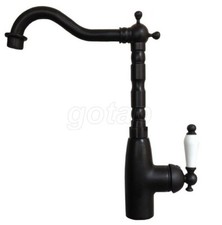 Oil Rubbed Bronze Kitchen Basin Faucet Swivel Spout Deck Mount Sink Mixer Taps