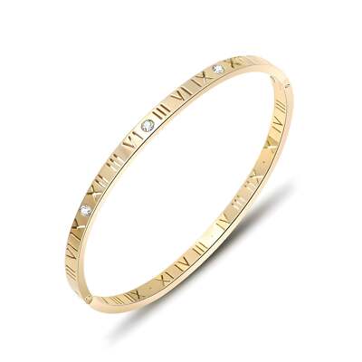 Armreif Armband mit römischen Ziffern, Gold wasserdichter Schmuck, stapelbar, zierlich