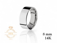 14K White Gold 8mm FLAT Wedding Band Ring - Comfort Fit Polished Solid Gold