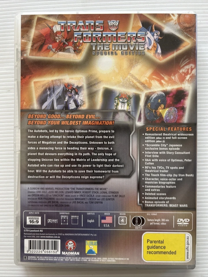 DVD - TRANSFORMERS THE MOVIE Special Collectors Edition (1987) R4 - Image 2 of 2