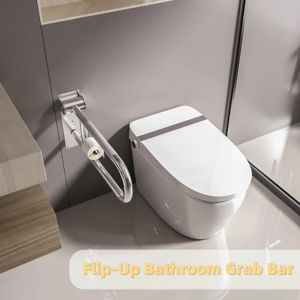 23 Inch Toilet Grab Bar, Flip Up Grab Bar with Paper Holder, Anti-Slip Safety... - Image 4 of 4