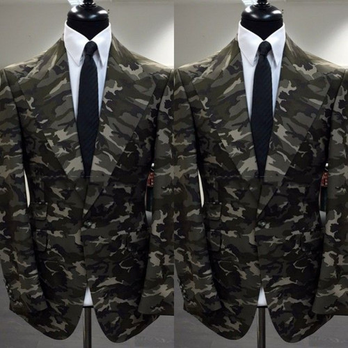 Outdoor Men Camouflage Peak Lapel Blazer Single Breast Formal Party Suit Jacket