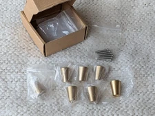 Set of 6 NEW Solid Brushed Brass Drawer Pulls Knobs, MCM Cone Shaped Design