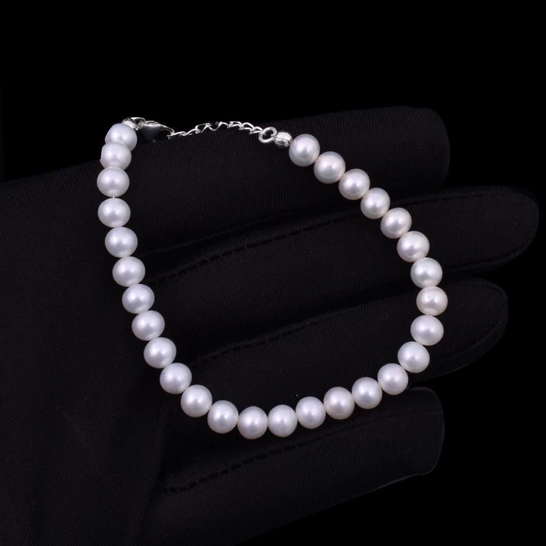 Hermosas pulseras de mujer con cuentas de piedras preciosas rondelle lisas perlas blancas de 4-6 mm 6-8" Foto 4 de 4