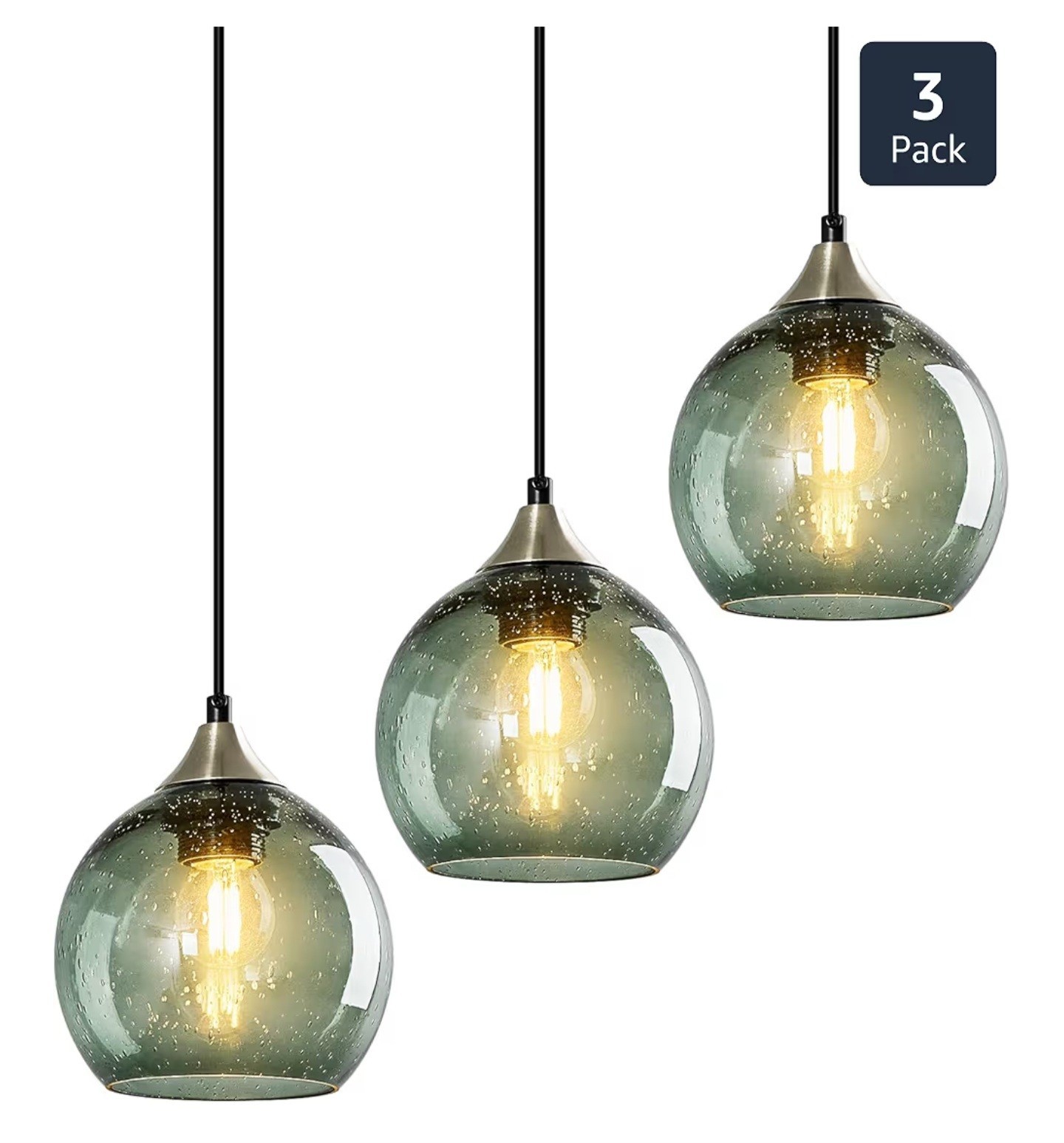 Green Glass Pendant Lights Kitchen Island Lighting Dining Room FIXTURE 3PACK