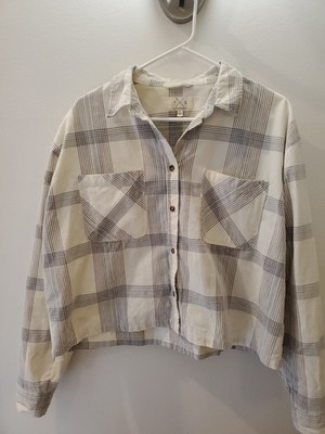 Thread and Supply Soft 100% Cotton Corduroy Cropped Button Front Boxy Shirt L