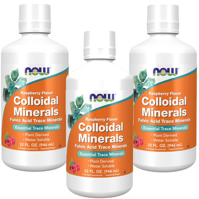 Now Colloidal Mineral Fulvic Acid Trace Minerals Raspberry 32 fl.oz Each (Pack 3