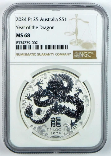 2024P $1 Australian Lunar-Year of the Dragon 1 Oz .9999 Silver Coin - NGC MS 68