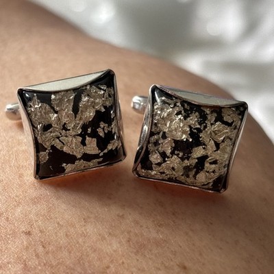 VINTAGE Black Lucite SilverFLAKE MENS Hickok CUFFLINKS