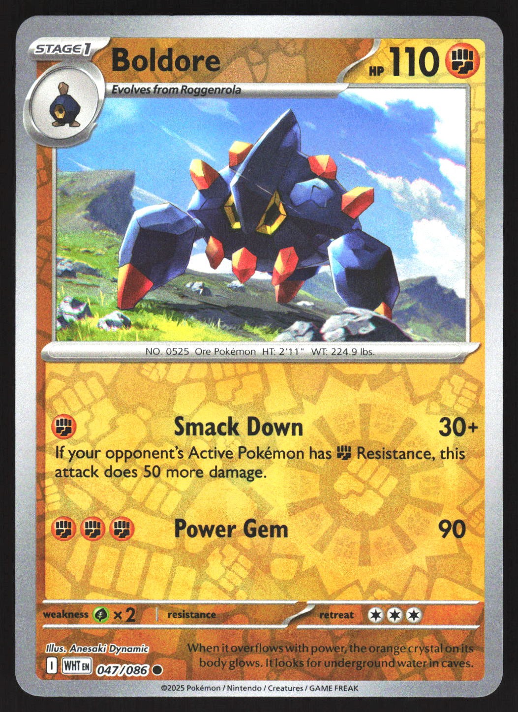 Boldore 047/086 Common White Flare Pokemon Reverse Holo Lightly Played
