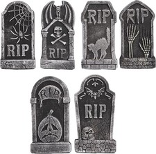 Halloween Foam RIP Tombstones, 6 Pack 15" Graveyard Headstone Decorations